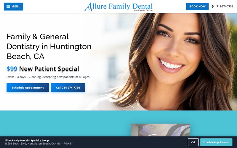 Allure Family Dental website